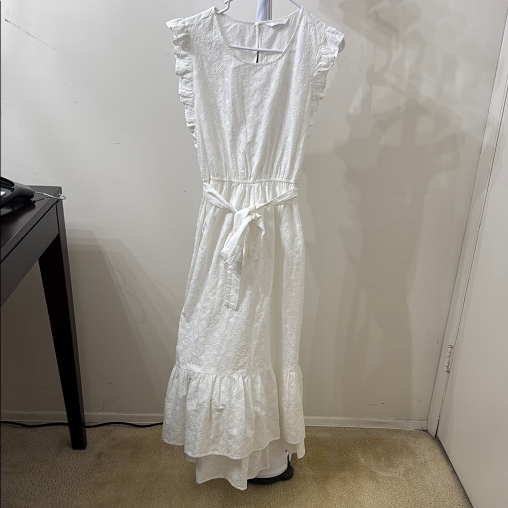 Lucky Brand White Flutter Sleeve Maxi Dress